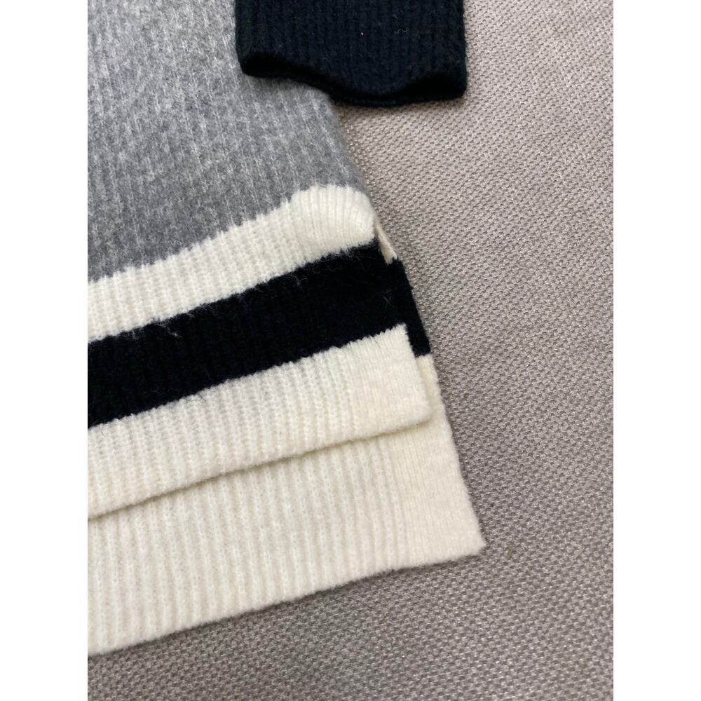 Talbots Womens Long Sleeve. Mock Neck Fuzzy Gray Black Striped Sweater, Large - Picture 2 of 6